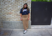 Camel Straight Cut Midi Skirt
