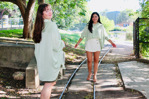 Sage Flowy Button Front Shirt