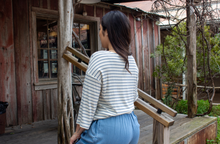 Striped Boatneck Top, Blue/Cream