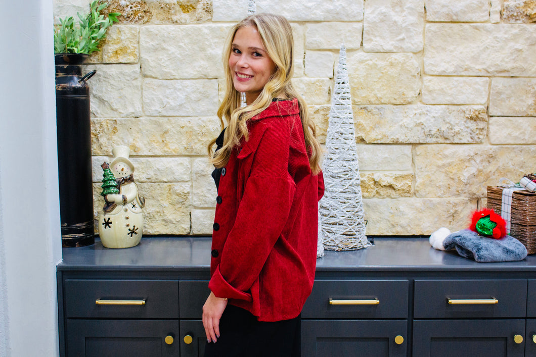 Red Corduroy Shirt Jacket