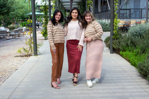 Taupe/Cream Striped Crop Sweater