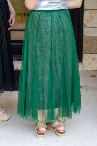 Green Tulle Sparkle Maxi Skirt