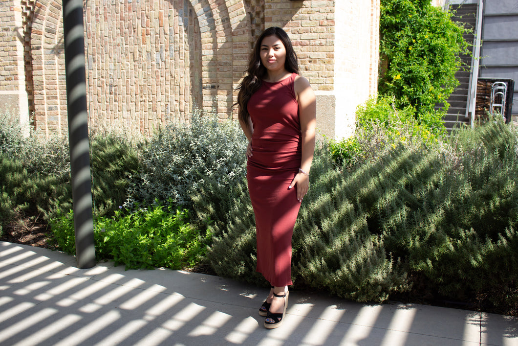 Tank Ruched Midi Dress, Marsala