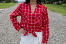 Red Plaid V-neck Long Sleeve Top