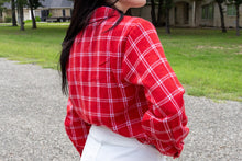 Red Plaid V-neck Long Sleeve Top