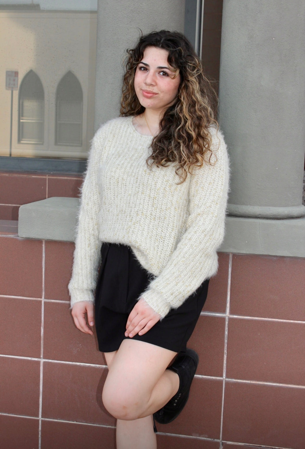 Ivory Gold Flecked Knit Sweater