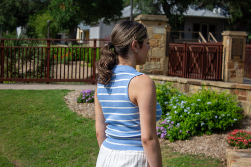 Blue/White Striped Crop Sweater