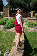 Brick Red Overalls Shorts Romper