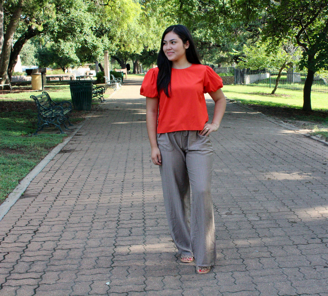 Spicy Orange Puff Sleeve Crop