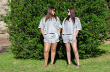 Blue/Cream Striped Shorts Set