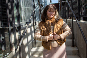 Quilted Velvet Vest, Olive Brown