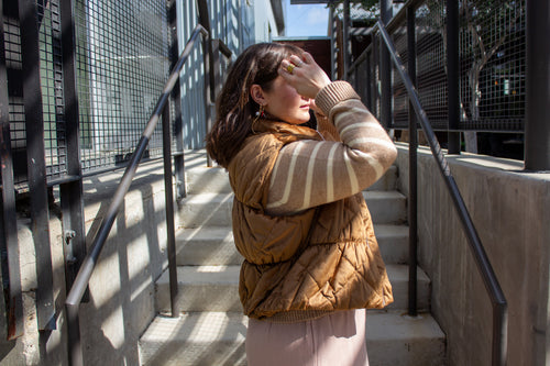Quilted Velvet Vest, Olive Brown
