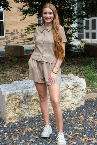 Khaki Shorts Set with Crop Top