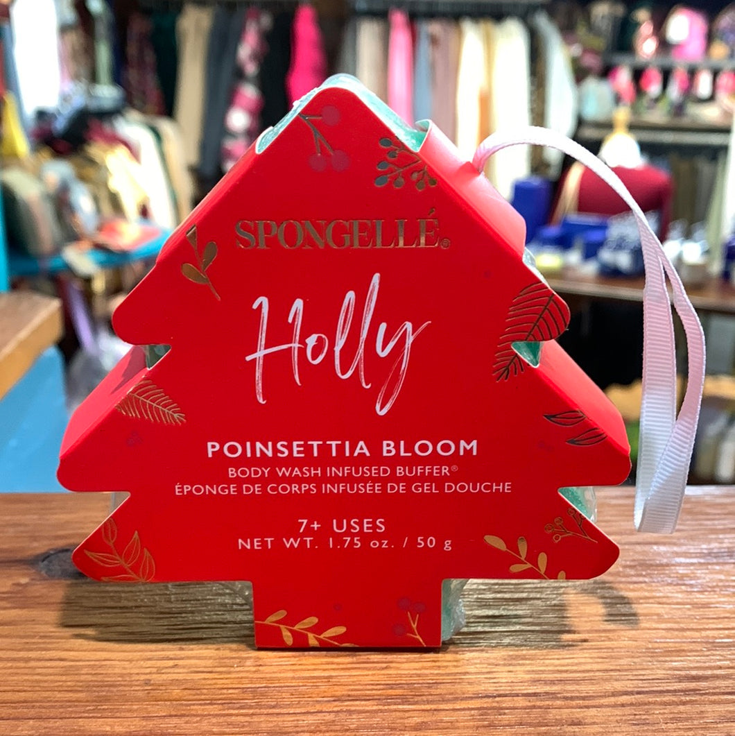 Spongellé Holly Poinsettia Bloom Christmas Tree Body Buffer 7+ washes