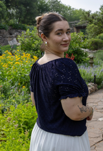 Navy Eyelet Lace Peasant Top