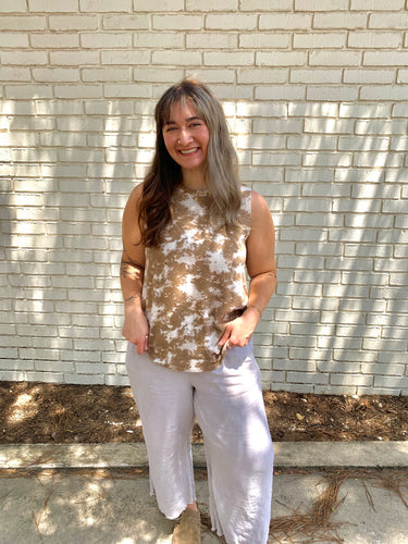 Beige Tie-Dyed Sleeveless Top