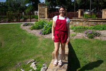 Brick Red Overalls Shorts Romper