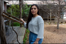 Striped Boatneck Top, Blue/Cream