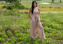 Tan/White Striped Ruched Jumper