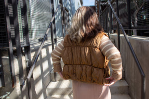 Quilted Velvet Vest, Olive Brown