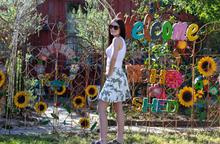 Ivory/Olive Floral Mini Flare Skirt