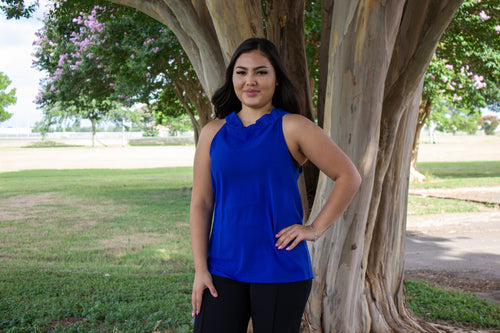 Royal Blue Mock Neck Sleeveless Blouse