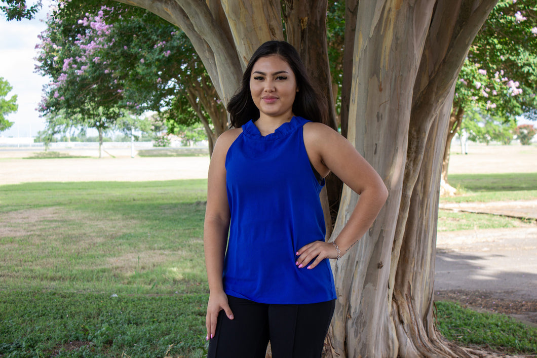 Royal Blue Mock Neck Sleeveless Blouse