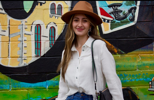 White Western Top with Geometric Pattern