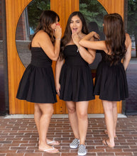 Black Mixed Media Mini Strapless Dress