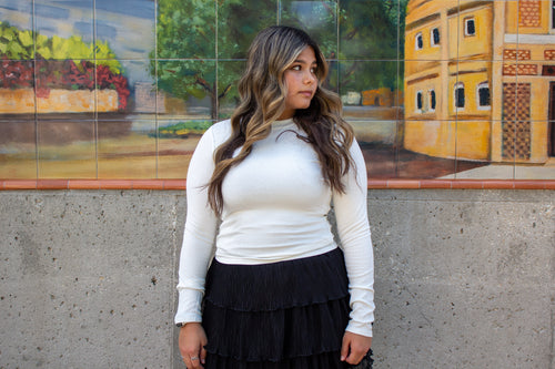 Crewneck Long Sleeve Top, White