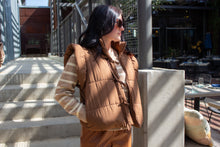 Ruffle Sleeve Bow Front Puffer Vest, Brown