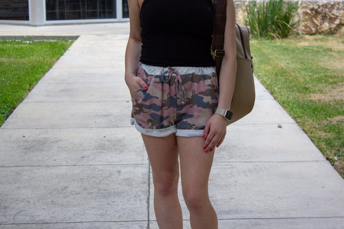 Pink Camo Rolled Cuff Shorts