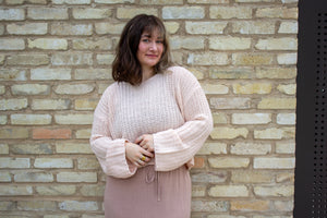 Knit Crop Long Sleeve Sweater, Blush