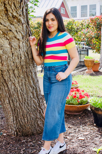 Multi Color Striped Sweater Top