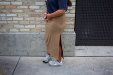 Camel Straight Cut Midi Skirt