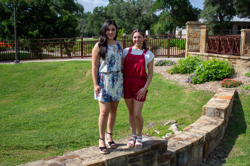 Brick Red Overalls Shorts Romper
