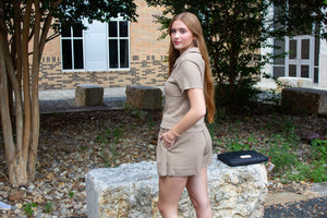 Khaki Shorts Set with Crop Top