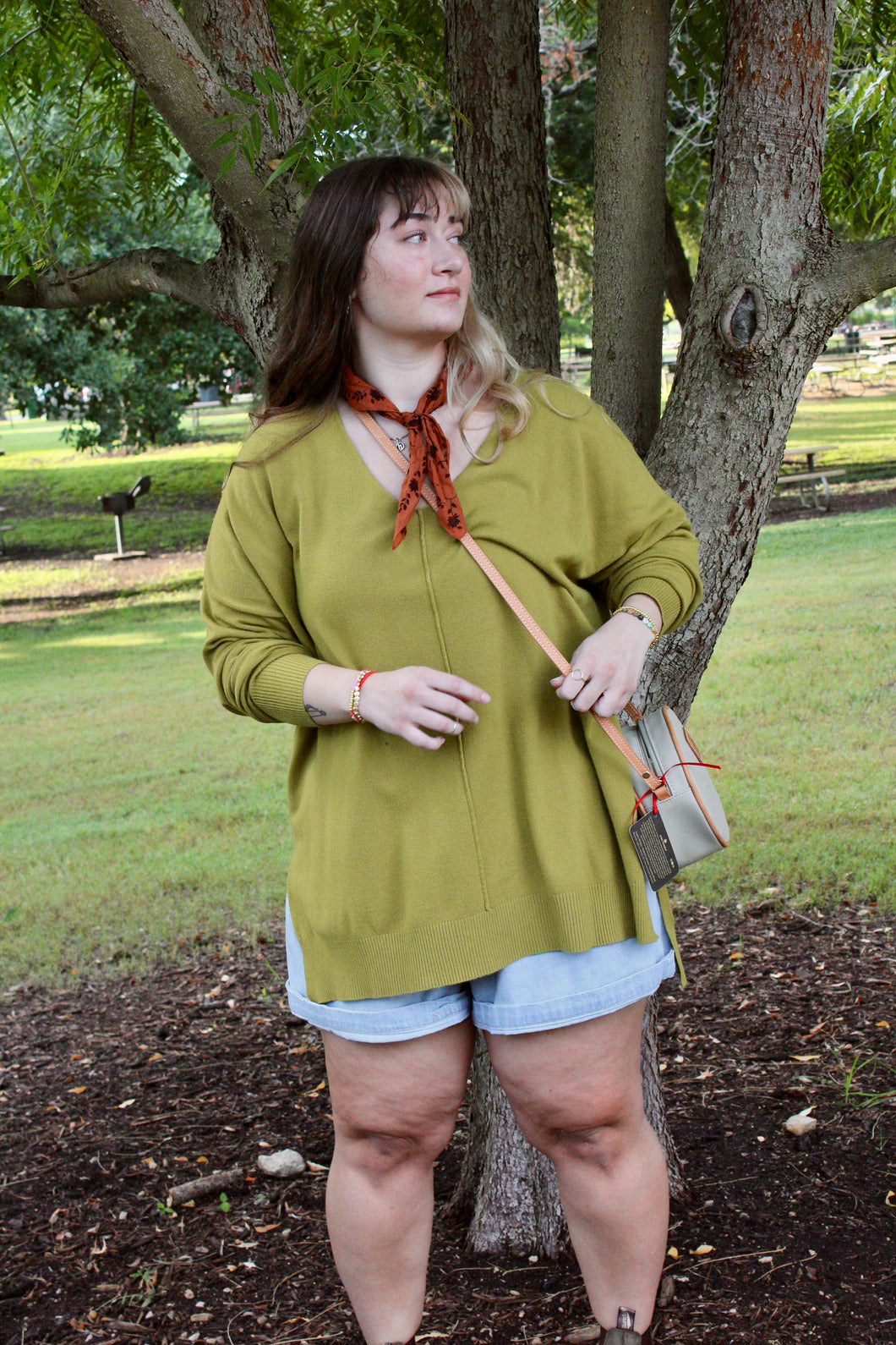 Curvy Olive Mustard Sweater