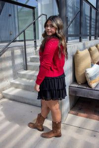 Deep Red Button Front Cardigan