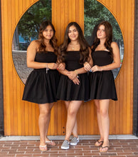 Black Mixed Media Mini Strapless Dress
