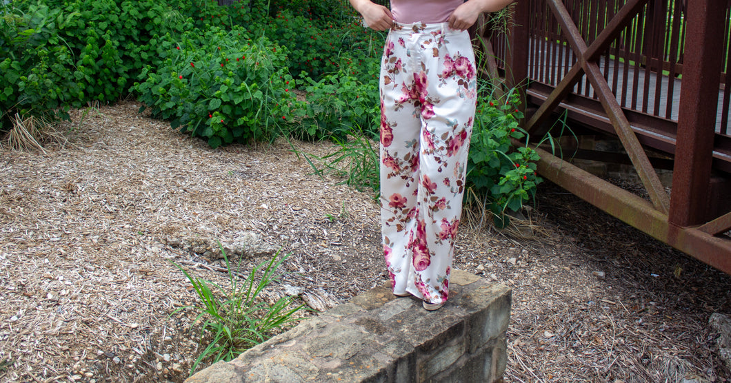 Floral/Cream Wide Leg Trouser Pant