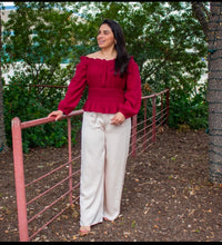 Merlot Off Shoulder Peasant Blouse