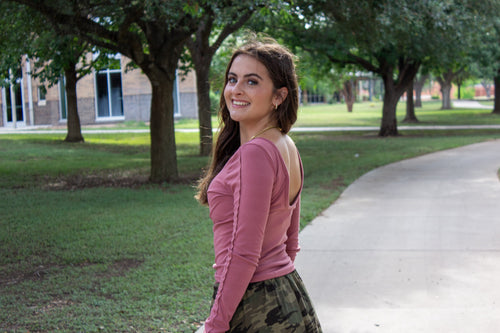 Clay Scoop Back Long Sleeve Top