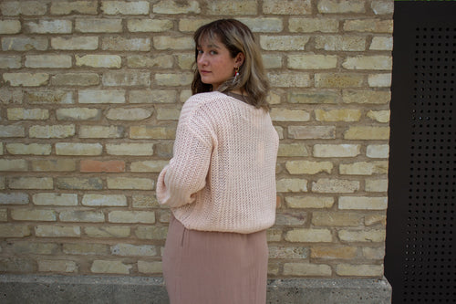 Knit Crop Long Sleeve Sweater, Blush
