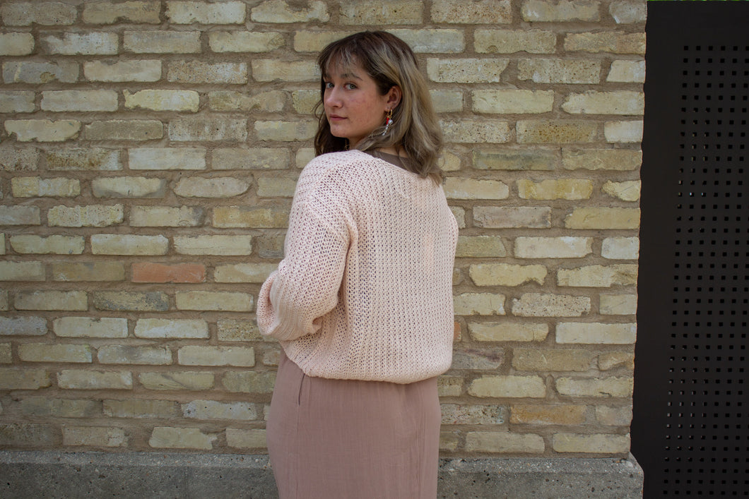 Knit Crop Long Sleeve Sweater, Blush