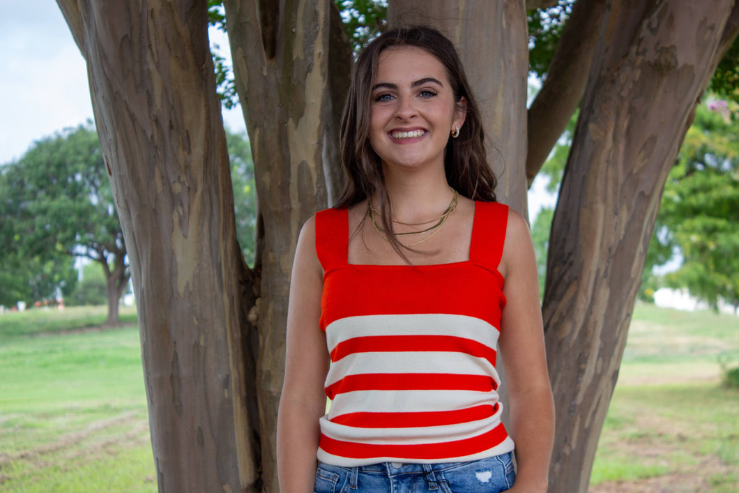 Orange/Cream Striped Wide Strap Sweater