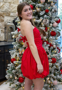 Red Tie Mini Puffy Dress