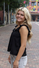 Black Knit Ruffle Neck Tank