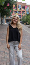 Black Knit Ruffle Neck Tank