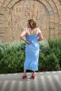 Sky Blue Dress with Cream Shoulder Ties